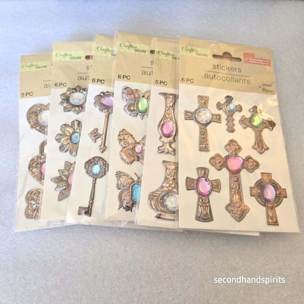 NEW Crafters Square 6 Pkgs Bejeweled Metallic Stickers  Steampunk Victorian